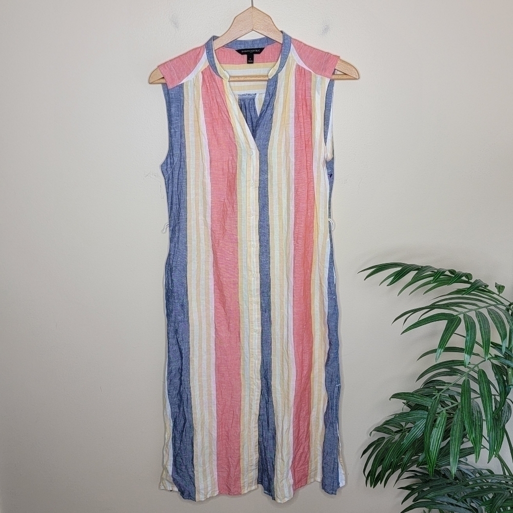 Banana Republic Factory Linen Blend Striped Sleeveless Dress Size 2 Summer